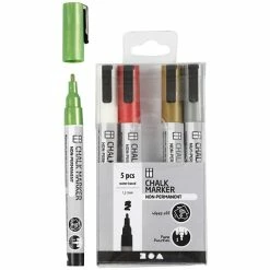 Creativ Company Feutres Craie - Couleurs Métalliques - Pointe Fine - 5 Pcs