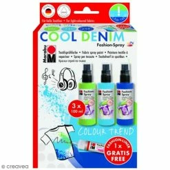 Marabu Kit Peinture Textile Fashion Spray - Assortiment Blue Denim - 3 X 100 Ml