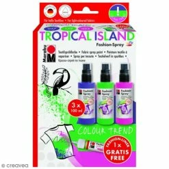 Marabu Kit Peinture Textile Fashion Spray - Assortiment Tropical Island - 3 X 100 Ml