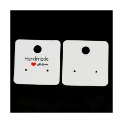Perlesmania PS110138480 PAX 40 Cartes De Présentation Pour Boucles D'oreilles 4cm Hand Made With Love Blanc