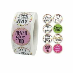 Perlesmania S11667722 PAX 1 Rouleau De 500 Stickers Message Positif, Positive Attitude 25mm Pour Customisation